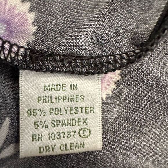 Donna Morgan Floral 3/4 Sleeve Bateau Neck  Black Purple Shift Dress Size 4 - Picture 5 of 5